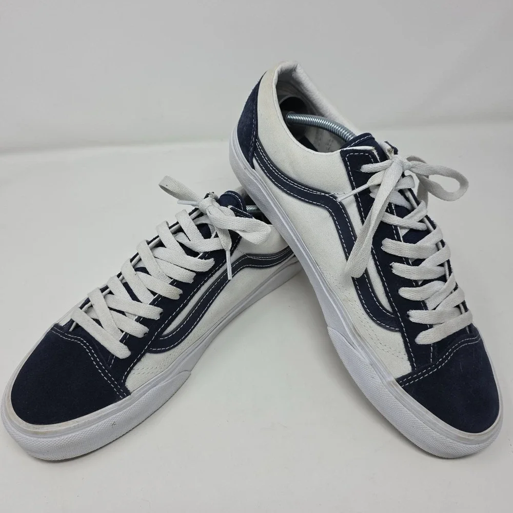 Vans Old Skool Men 10 Navy Blue White Canvas Suede Low Top Skate Sneakers